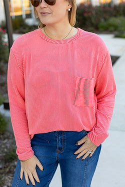 Peach Blossom Plus Size Textured Ribbed Long Sleeve T-Shirt