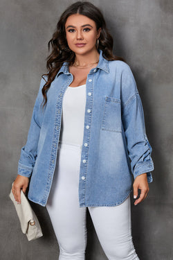 Sky Blue Large Chest Pocket Buttoned Denim Jacket