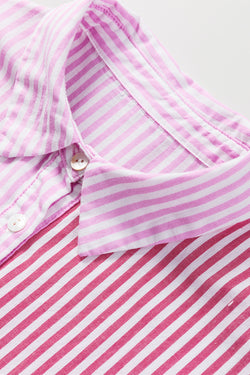 Shirt buttoned with pink stripes and ruffled hem in patchwork