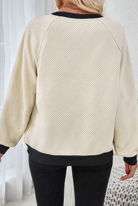 Jet Stream Color Block Edge Raglan Sleeve Crew Neck Top