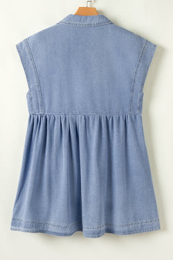 Babydoll in high -waisted denim with short sleeves *