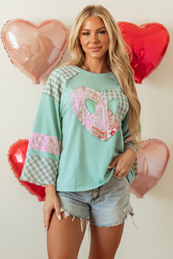 Large high with long sleeves clearly aqua plaid floral peace heart graphic