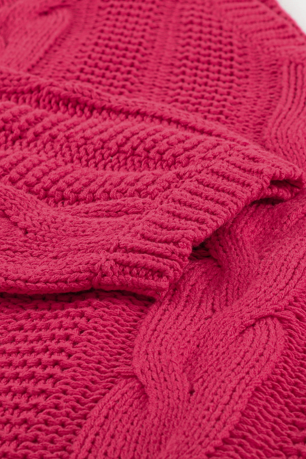 Rose Bubblegum V-Neck Braided Knit Sweater