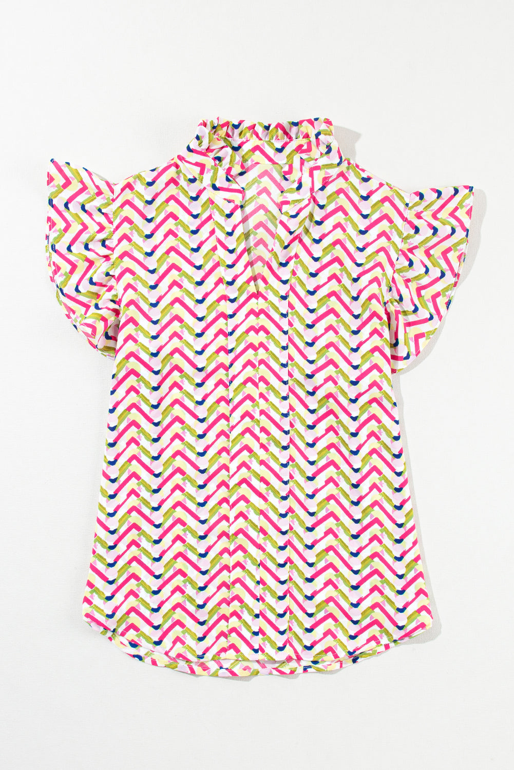 Multicolour Chevron Print Ruffled Sleeve Blouse