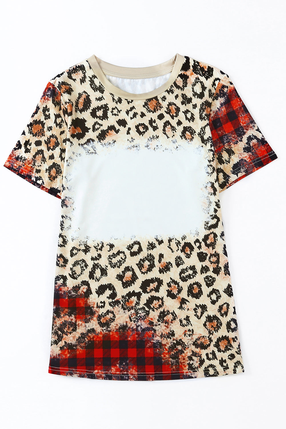 Plaidbleiche Leopardenmuster Kurzarm T -Shirt