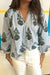 Beautiful Blue - Long sleeve blouse and floral print with striped and collar in tied