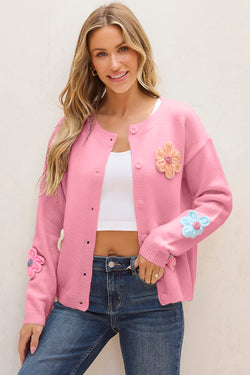 Cardigan Pink buttoned with floral pattern *