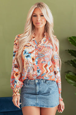 Large shirt buttoned with frowned and orange floral print