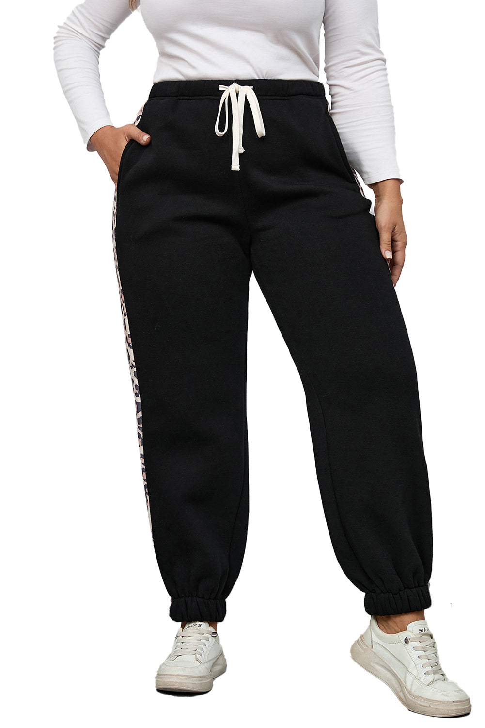 Black Plus Times Contrast Leopard Side Jogger