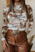 Brown high neck top with Western Wild Horses print