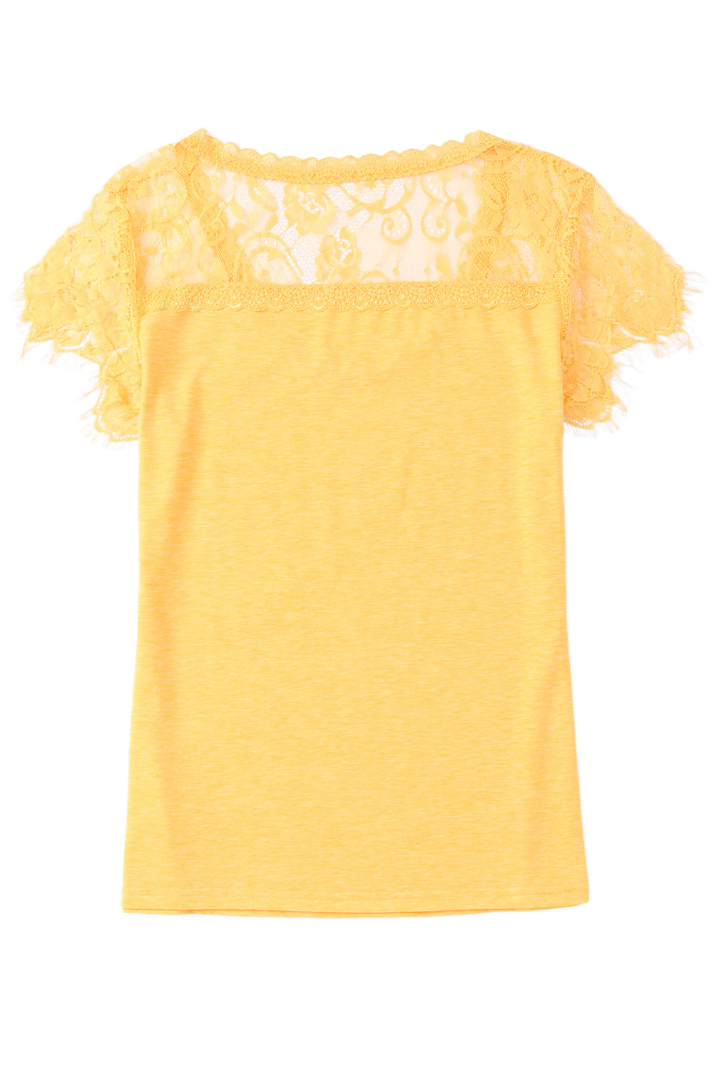 Crochet de encaje amarillo Camiseta Camiseta U Neck