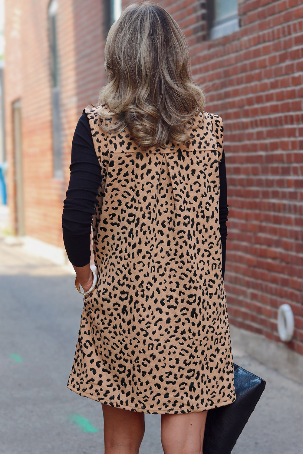 Khaki Leopard Print V-Neck Sleeveless Mini Dress