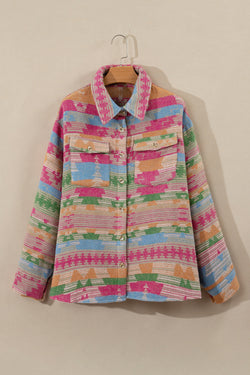 Rose - Plus Size Aztec Print Lapel Jacket with Pocket