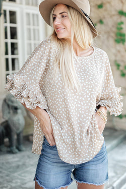 Khaki loose blouse with fluffed sleeves and Dolman