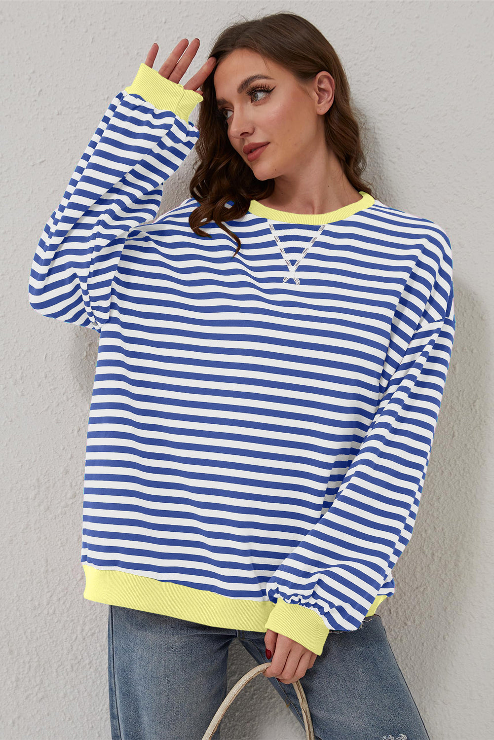 Stripe blu Stripe Oversize Contrast Taschet Pullover Felpa