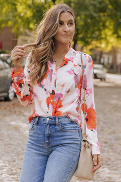 Long sleeve buttoned shirt and multicolored abstract print