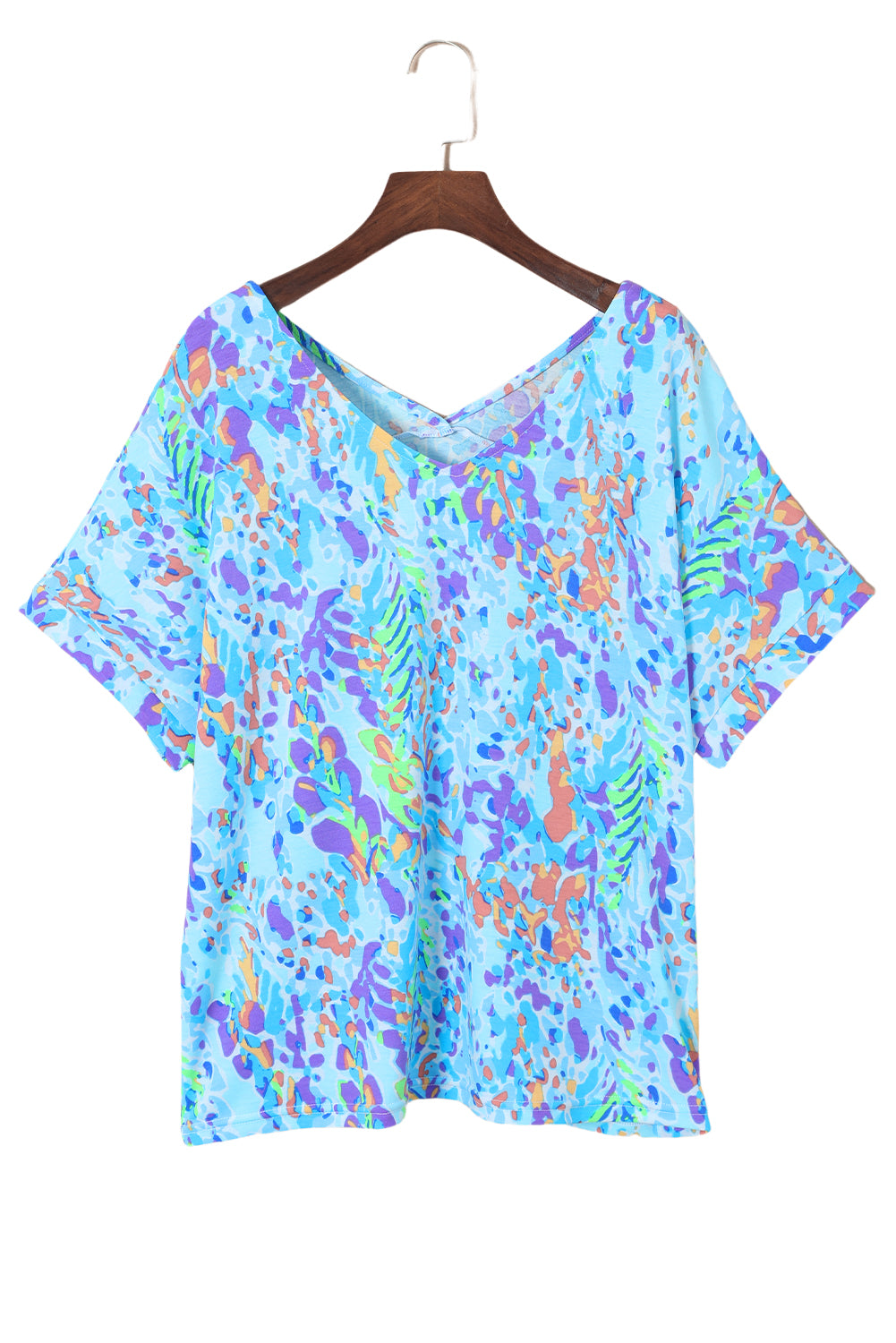 T-shirt floral peint en noir bleu ciel