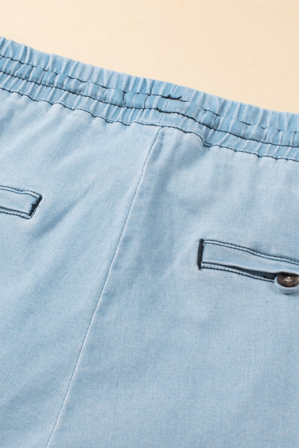 Sky Blue Vintage Frayed Hem Plus Size Drawstring Denim Shorts