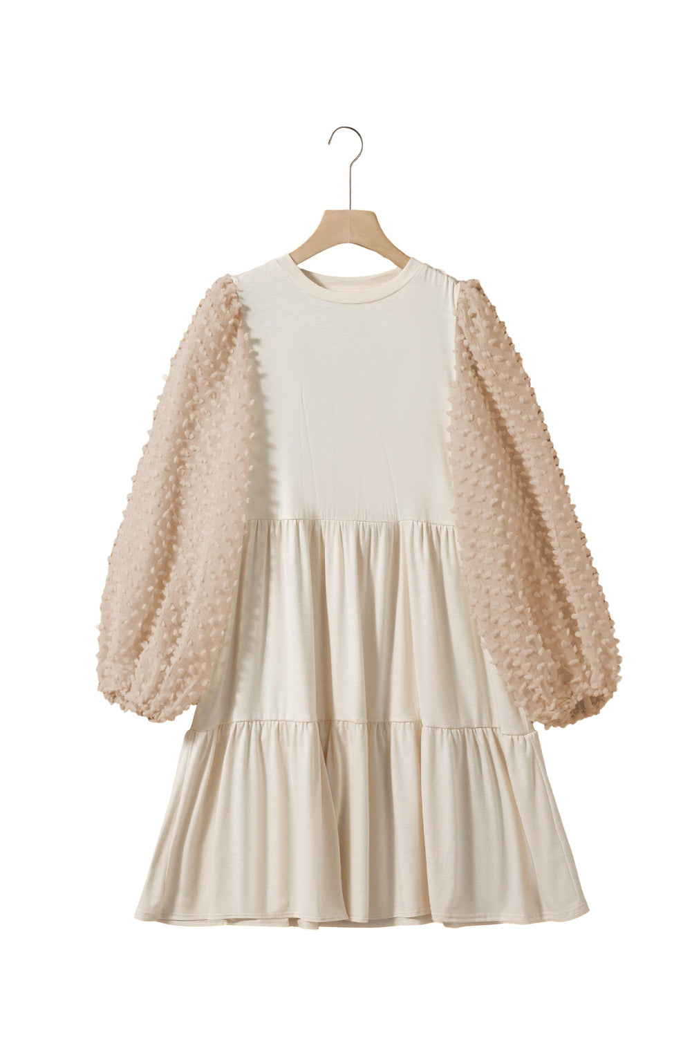 Robe A-Line à manches bouffantes embellies beige