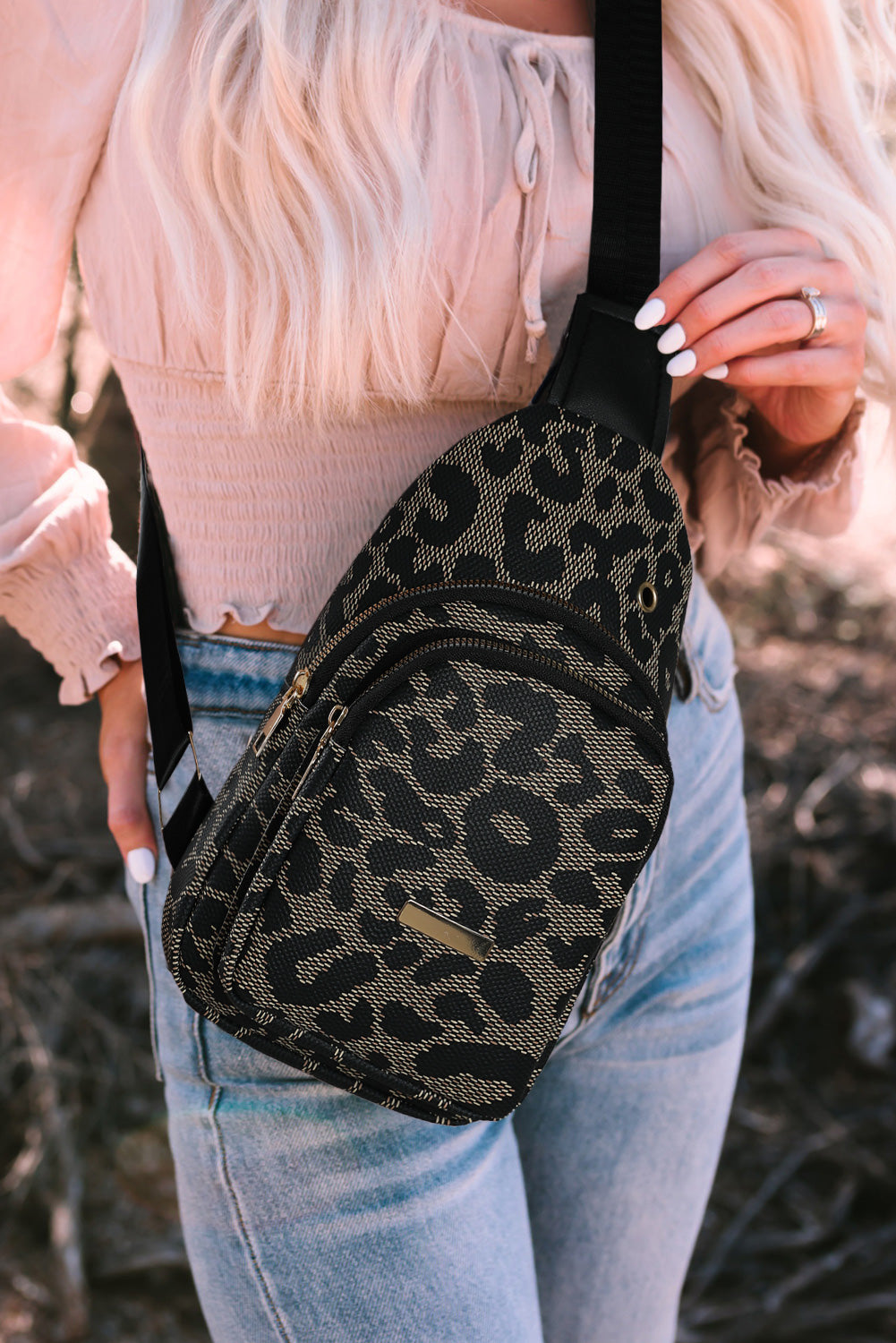 Bolso de hombro impreso de leopardo