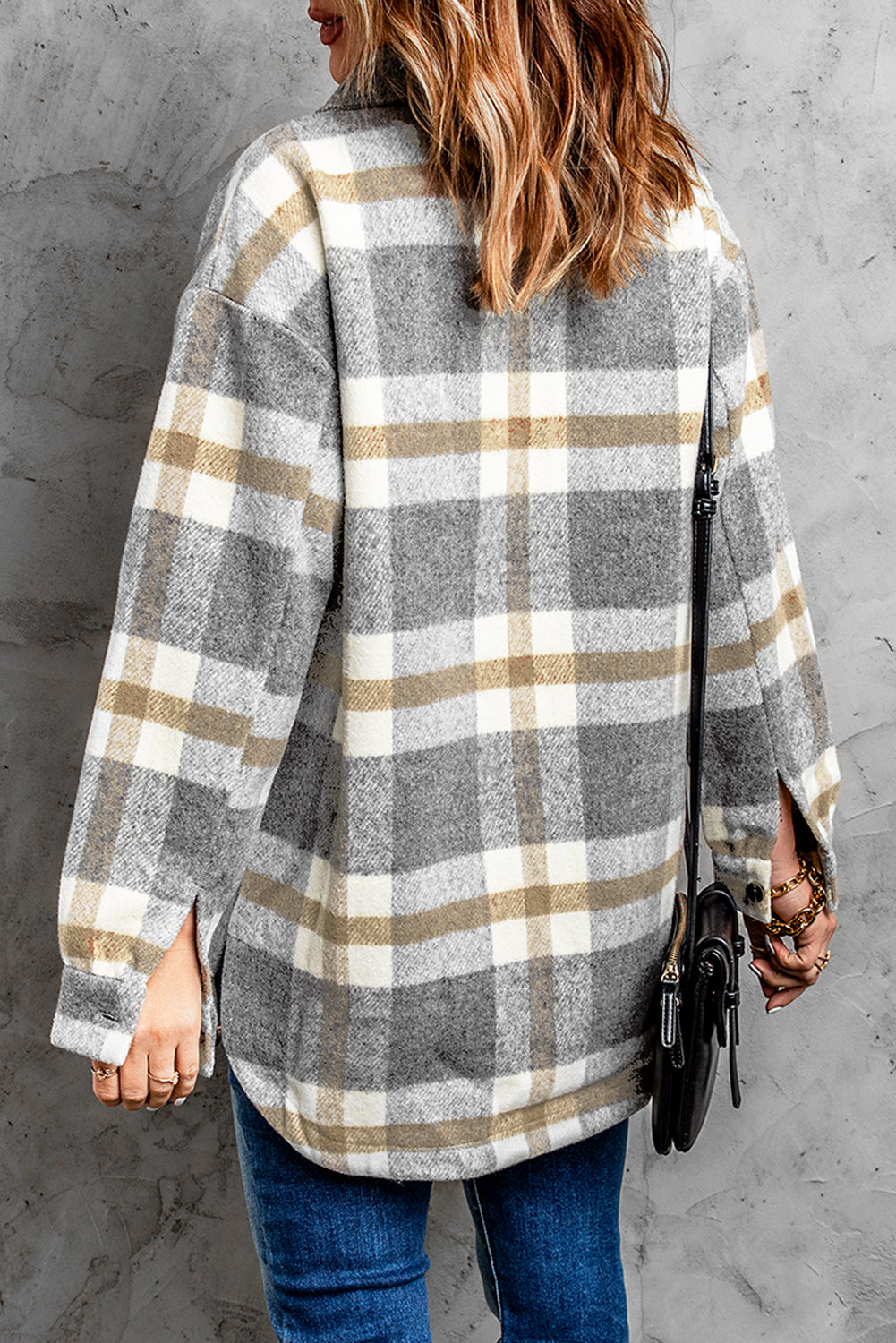 Women's jacket with pocket in brown plaid print