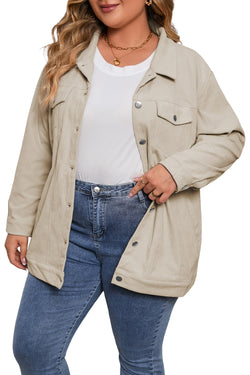 Plus Size Khaki Crochet Pattern Corduroy Back Jacket