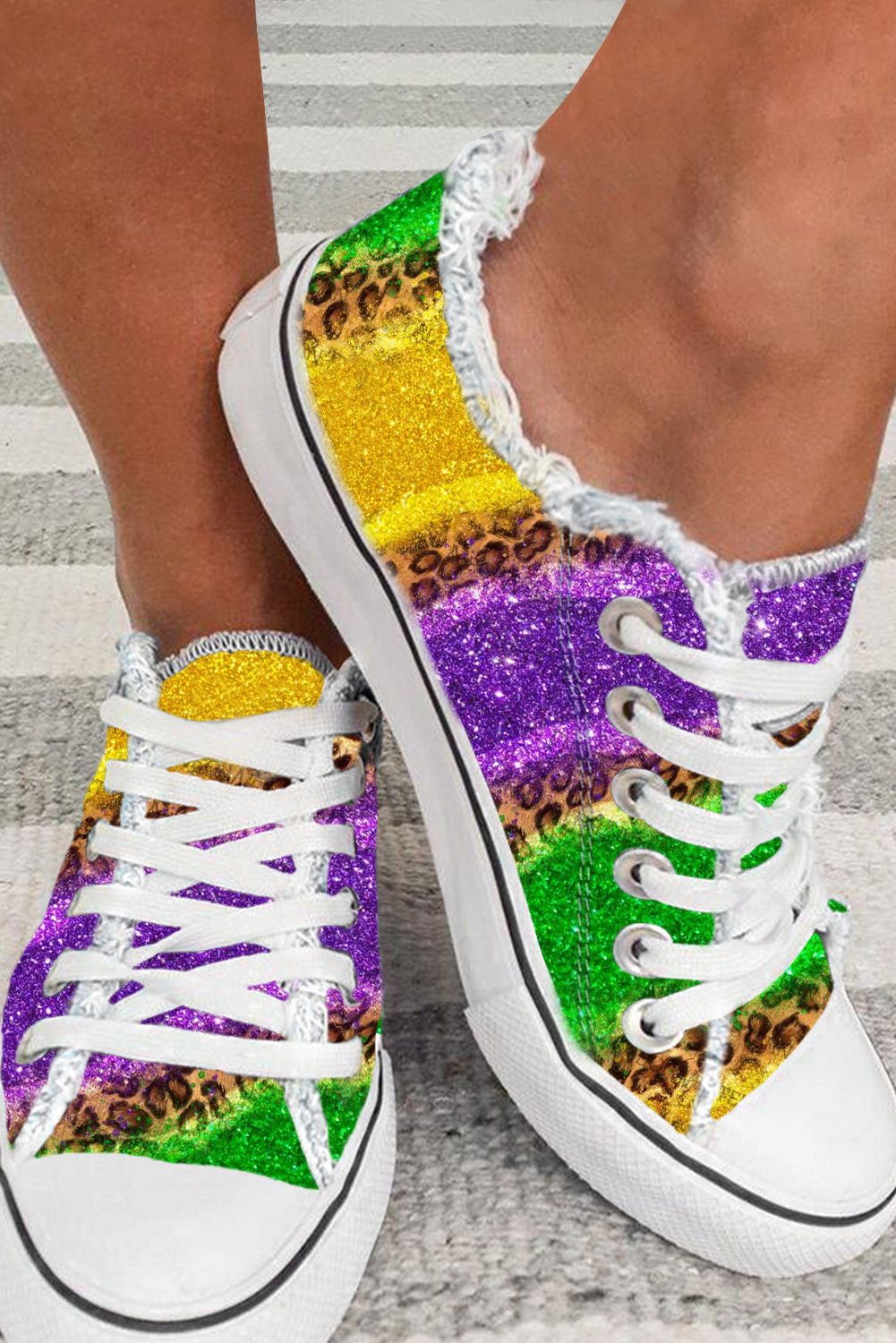 Scarpe in tela a blocchi di colore leopardo multicolore