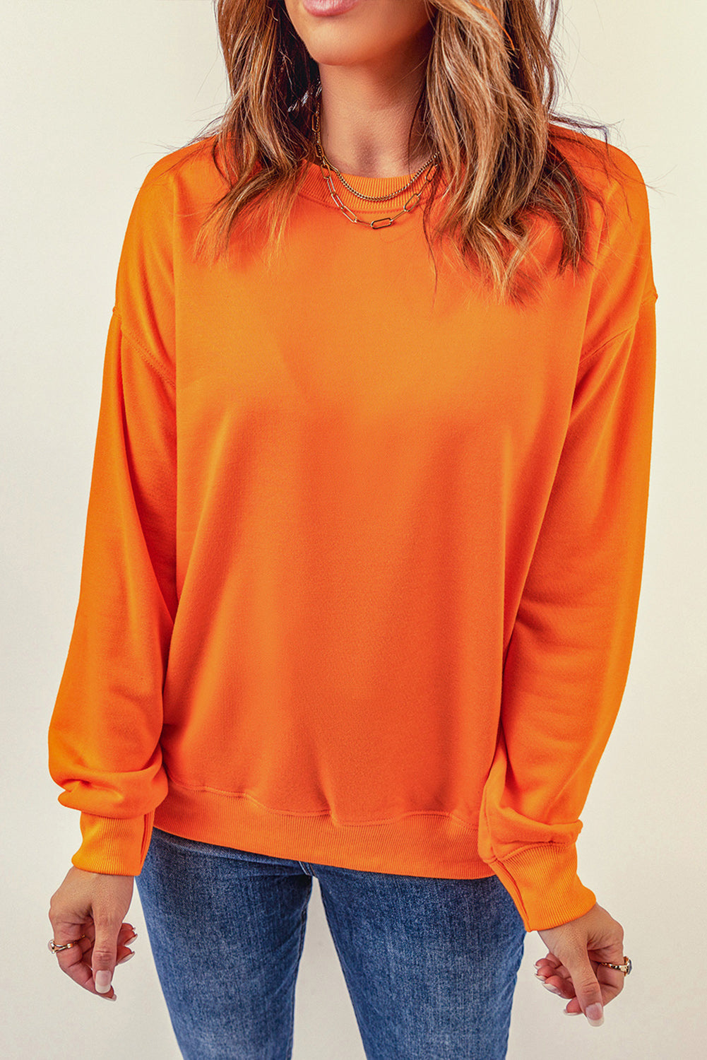 Orangefarbenes Crew Neck Pullover Sweatshirt