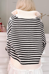 Pull noir à rayures, col zippé, épaules tombantes
