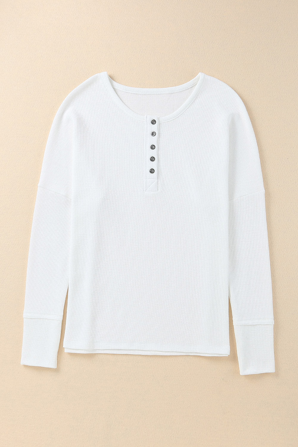 White Waffle Knit Henley Top