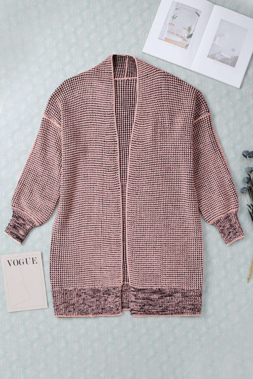 Cardigan long tricoté à carreaux rose ouvert sur le devant-A WOMAN WE LOVE