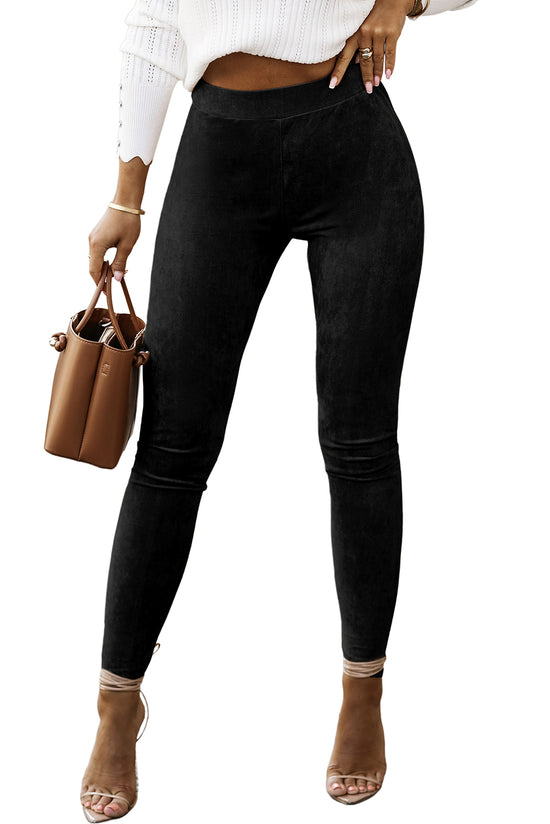 Black high waisted faux suede skinny leggings