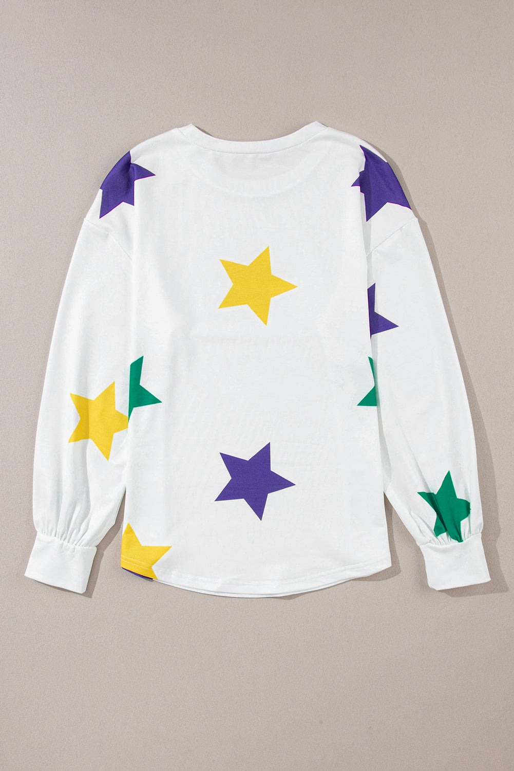 Top de manga larga con estampado de estrellas de Mardi Gras blanco