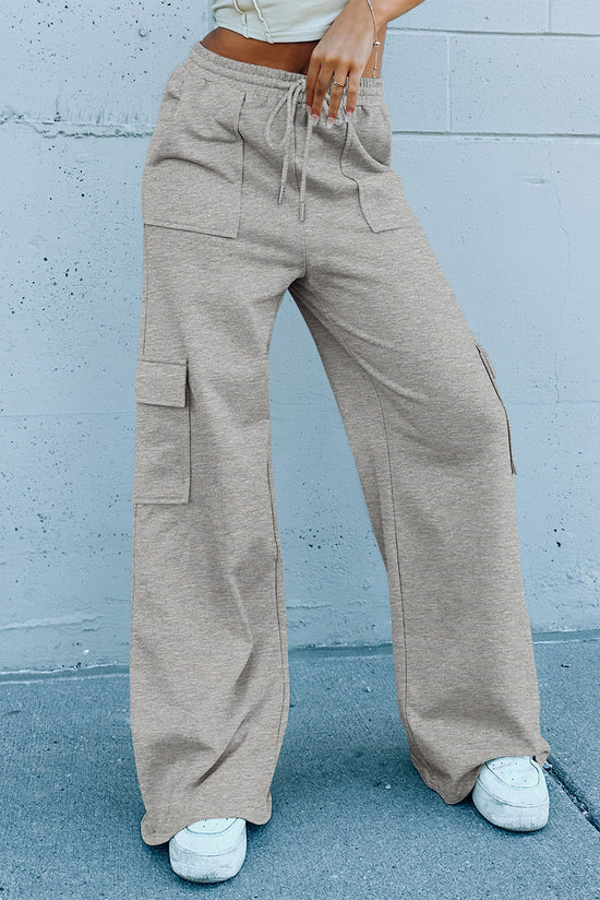 Large and multi-pocket drive pants with high light gray high-gray lace-up lace-ups