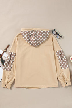 Apricot Floral Patchwork Star Print Drawstring Hoodie