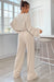 Khaki Ribbed Knit Bell Sleeve Crop Top and Drawstring Pants Set