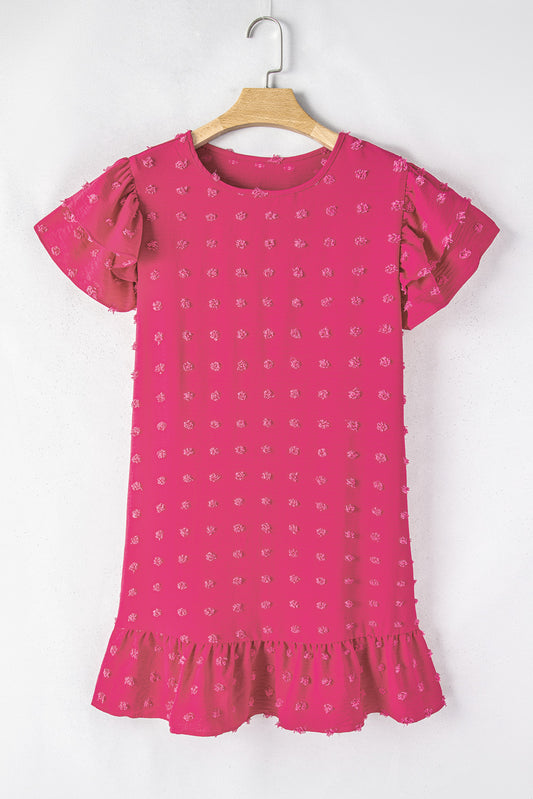 Minivestido de manga corta con volantes en jacquard de talla grande rosa fresa