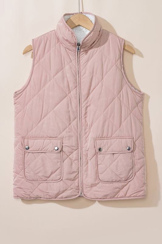 Pink Fleece Lined Quilted Vest Coats