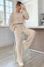 Khaki Ribbed Knit Bell Sleeve Crop Top and Drawstring Pants Set