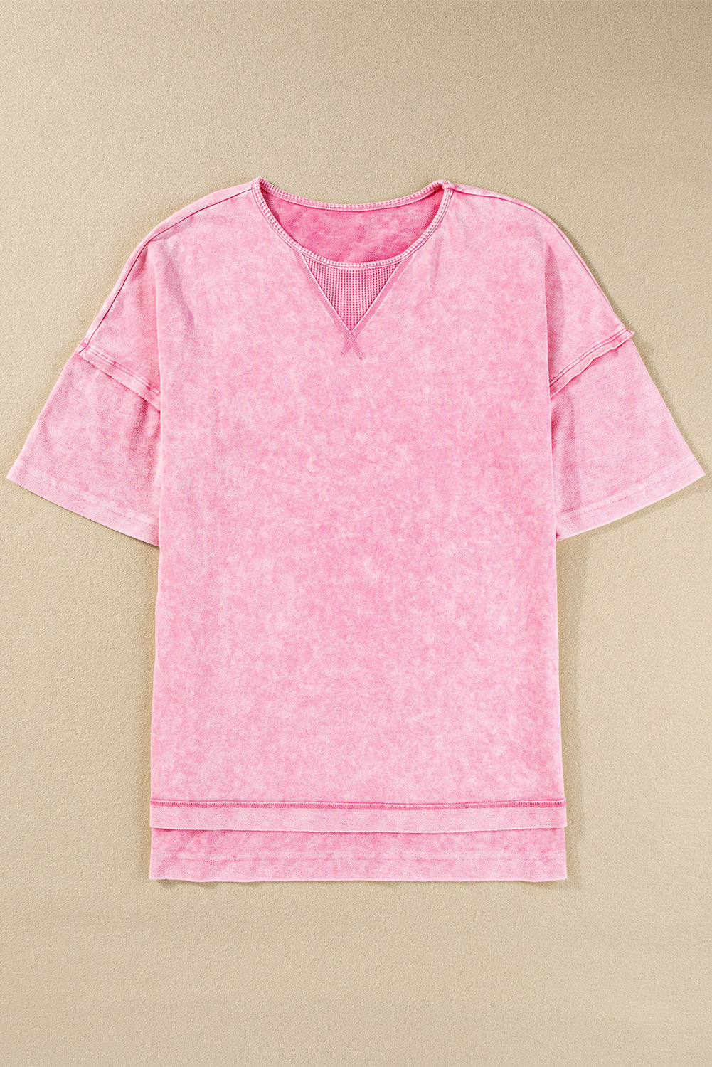 Camiseta de costura de costura mineral rosa de fresa rosa