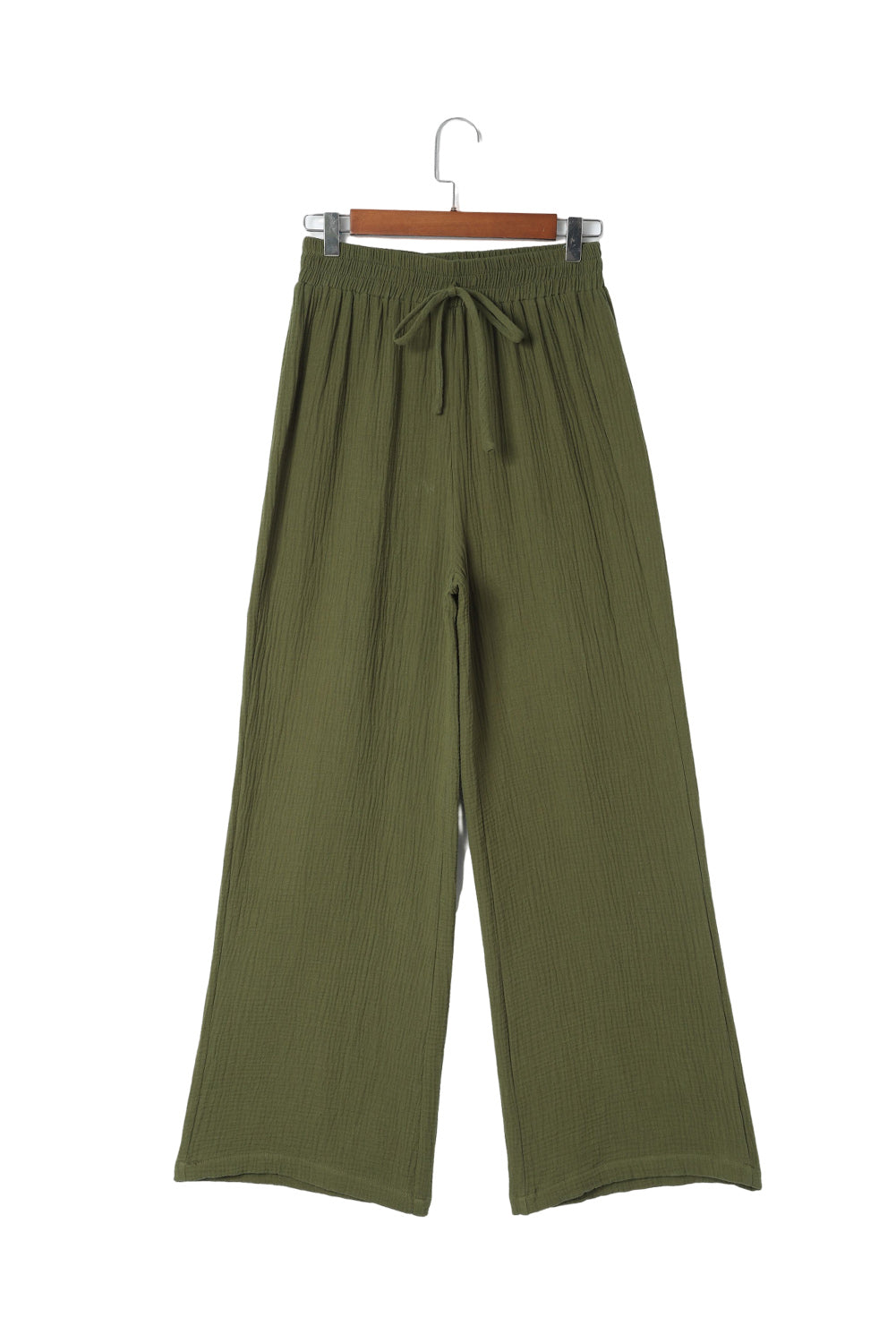 Green Crinkle Textured Wide Leg Pants