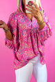 Babydoll blouse in V -collar and abstract print *