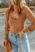 Brown textured long sleeve u-neck top