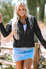 Blouson aviateur noir uni en similicuir avec fermeture éclair, coupe slim-A WOMAN WE LOVE