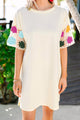 White t-shirt dress with flowering flower sleeves