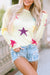 White loose sweater with colorful star pattern