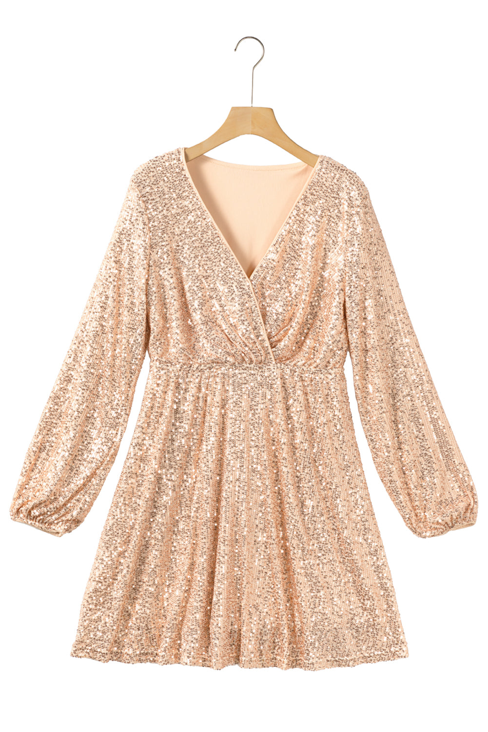 Robe portefeuille à sequins et col en V abricot