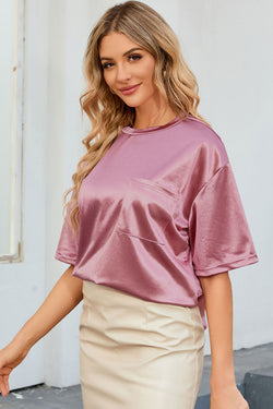 Camiseta de corte holgado rosa con bolsillo de pecho