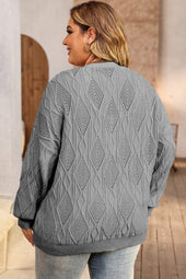 Plus Size Gray Knit Openwork Buttoned Cardigan