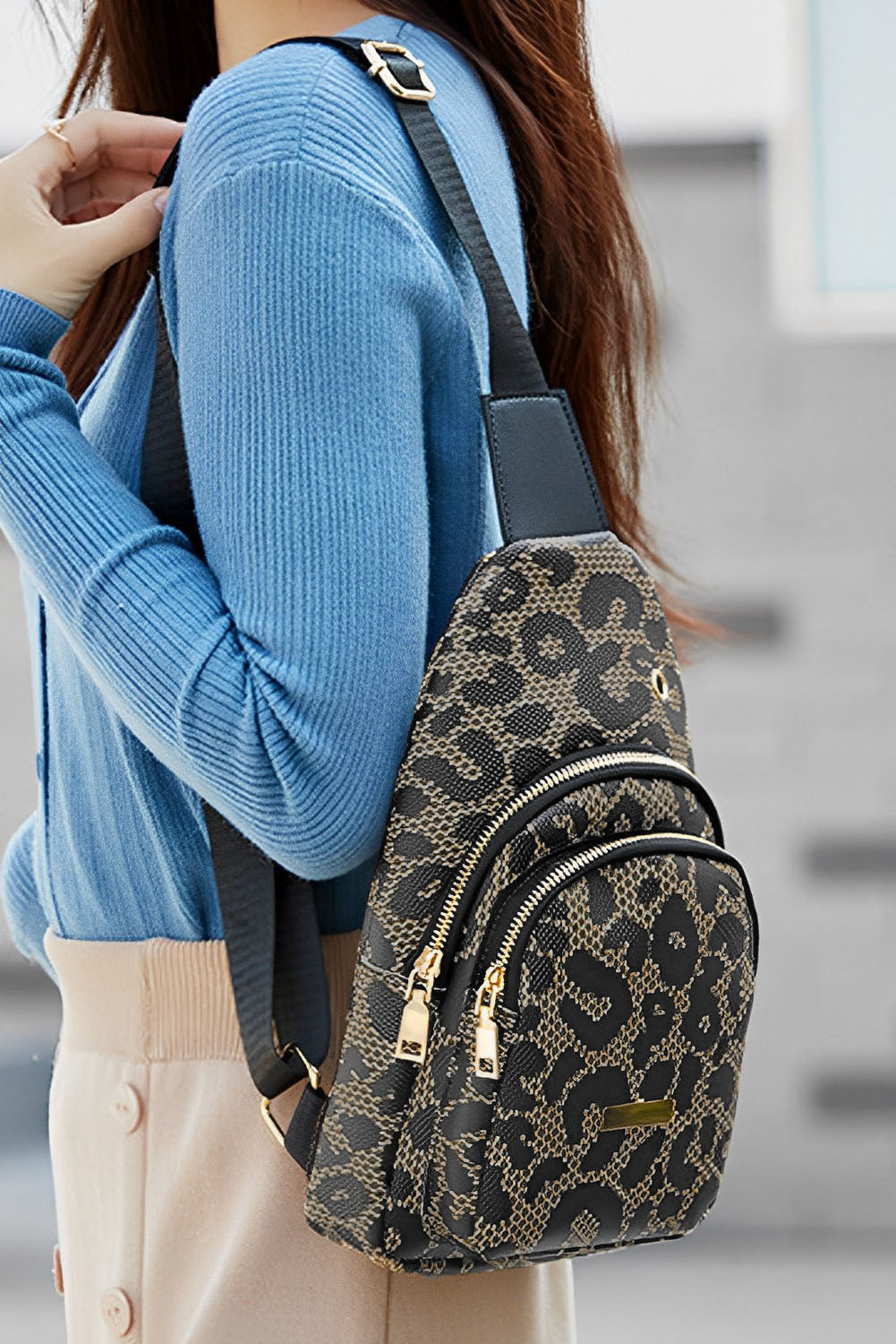 Bolso de hombro impreso de leopardo